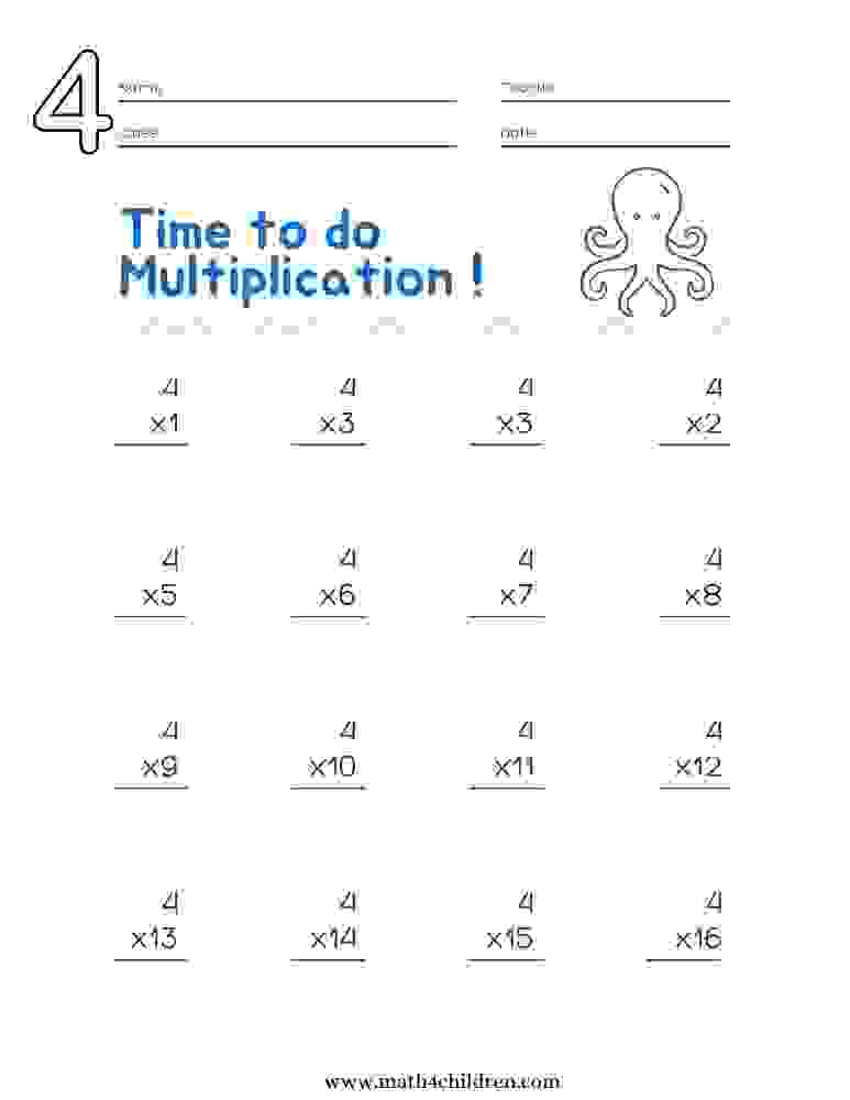 Multiply by four free test sheets download
